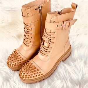 Trendy Nude Spike Combat Boots